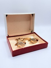 Vintage Swank Mid-Century Gold-tone Cufflinks and Tie Bar Set in Orininal Box