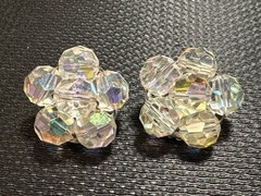 Aurora Borealis Faceted Glass Bead Clip-On Earrings N/A (Mid-20th Century)