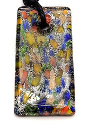 Art Glass Pendant Necklace Vibrant Cobalt Foil Silver Dust Mosaic Style Dichroic