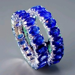 Original EARTH MINED SAPPHIRE Deco Band SOLID 14K GOLD Eternity Anniversary Ring