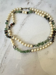 Vintage Pearls Agate, Jade & Carnelian Stone Bead Long Necklace 1960’s