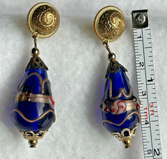 Vntg Murano Venetian Glass Wedding Cake Cobalt Blue Dangle Bullet Back earrings0