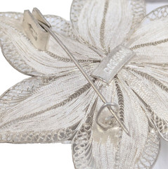 2″ Poinsettia Flower Filigree Brooch Vintage Sterling Silver 800 Scarf Pin