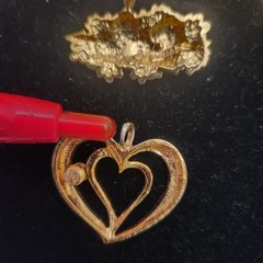 Vintage Heart Pendant / Pin Lot Mixed Materials And Styles Red Gold-tone