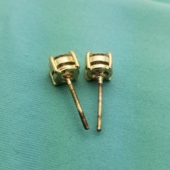 CZ Stud Earrings in Yellow Metal Settings, 5.2mm Each, Large Solitaire, Vintage