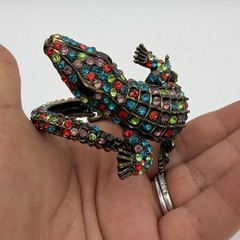Vntg Alligator Clamper Bracelet Multicolor Rhinestone Estate Statement