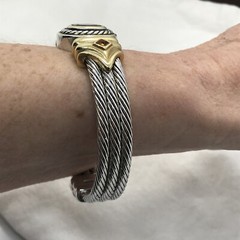 Vintage Twisted Cable Renaissance Black Onyx Cubic Zirconia Bangle Bracelet