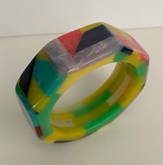 SIGNED SHULTZ BAKELITE BRACELET BANGLE NEW PINK PURPLE BLUE GREEN YELLOW OCTAGON