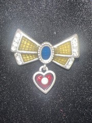 Vintage Silver Tone Multicolor Enamel Bow Heart Charm Brooch