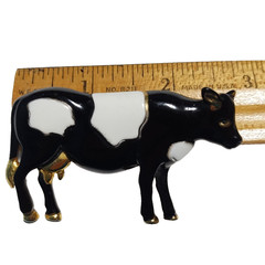 AJC Holstein Figural Cow Pin Brooch Black and White Vtg Enamel Signed