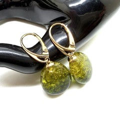 Unique green Whole Stone natural Amber Earrings 4.49g