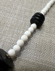 Vintage 18” Bone Wood Disc Horn Glass Beaded Artistic Necklace Cream Black