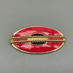 Brooch Womens Pink Vintage Gold Tone Enamel Oval Beaded Accent Pin 2.5 Inches