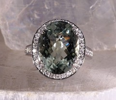 9.38ct Green Amethyst Praisiolite Cocktail Ring 14k White Gold with Diamonds
