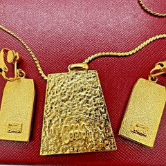 SET OF VINTAGE CELEBRITY GOLD TONE EGYPTIAN MOTIF PENDANT NECKLACE & EARRINGS
