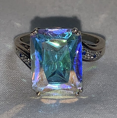 Vintage Gold Over Sterling Mercury Mist Topaz? Ring with Blue Accent Stones