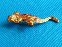 Vintage AAI Lizard/Gecko Pink Rhinestone Gold Tone Brooch/Pin. FREE SHIPPING