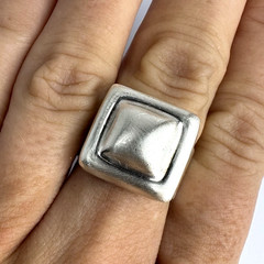 Vintage Sterling Silver 925 Oxidized Modernist Square Domed Wide Ring Size 7.5