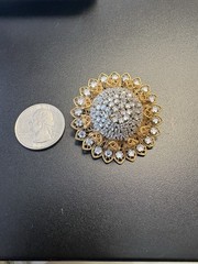 1950s MIRIAM HASKELL Rhinestone Gold tone Domed Flower Filigree Brooch