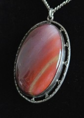 Vintage Sterling Silver Banded Agate Lavender Orange Yellow 925 Necklace 16”