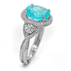 LARGE 4.59CT DIAMOND & AAA PARAIBA TOURMALINE 18KT WHITE GOLD 3D ENGAGEMENT RING