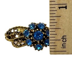 Vintage Gold Tone Filigree Blue Rhinestone Cluster Hinged Scarf Clip