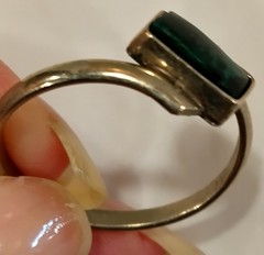 Vintage STERLING SILVER MALACHITE Ring Rectangle Size 11.75