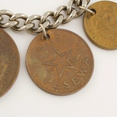 Vintage World Traveler Foreign Coin Charm Bracelet Mid-Century 1950s to 1960s