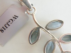 Sterling Silver 925 Natural Heated Blue Topaz Vine Branch Pendant Necklace