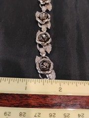 Vintage Silver Toned Link Bracelet with 6 3D Roses And Crystals 7 1/2″ Inches
