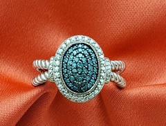 Designer Silver Green Diamond Rope Ring-Sterling Silver-Green Treated Diamonds