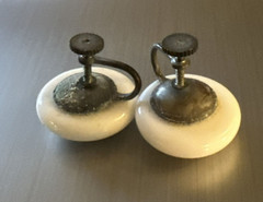 Vintage White Button Twist back Clip On Earrings marked Japan