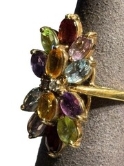 Multi Gemstone Ring Sterling Silver 925 Gold Vermeil Size 6.25 Statement Vintage