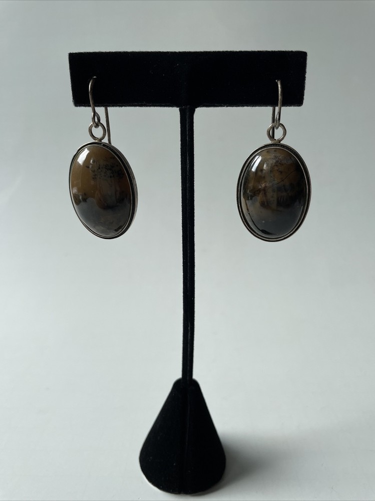 Vintage Jasper Sterling Silver Earrings with Fish Hook Closing; Made In USSR