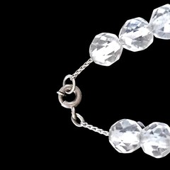 Vtg Art Deco Rock Crystal Quartz Faceted Bead 28″ Necklace Sterling Chain