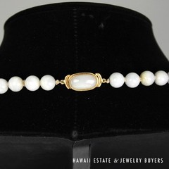 Ming’s Hawaii Pale Lavender Jade 9mm Bead 14k Yellow Gold Clasped Necklace 30″