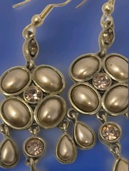Topaz Faux Pearl Cabochon & Rhinestone Dangle Drop Earrings Vintage 2.5 Inches
