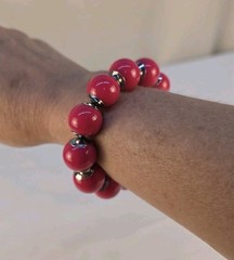 Vintage Fuschia Pink Plastic Bauble Bracelet With Silver Accents 3″ Elastic 90s