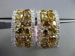 ESTATE GIA LARGE 5.82CT WHITE & FANCY INTENSE DIAMOND 18K TWO TONE GOLD EARRINGS