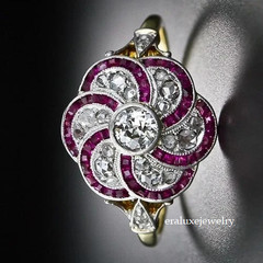 Vintage Art Deco Style Lab Created Diamond & Ruby Wedding 14K Gold Finish Ring