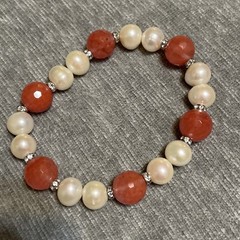 VTG Pair Of Large Pearl Faceted Rose Quartz Gemstone Rhinestone Beads 2