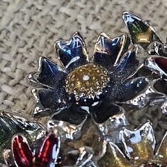 Vintage Enamel Bouquet Of Flowers Brooch Silver Tone Mid-century No Brand