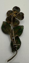 Antique 800 Silver Enamel Filigree Floral Brooch Trombone Clasp Cont’l – c1900