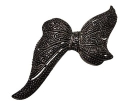 Vintage Marcasite Bow Brooch Silver Tone Large Pin Granny Core 2.5 x 2.5 in