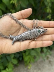 Vintage Moveable Sterling Silver fish Necklace
