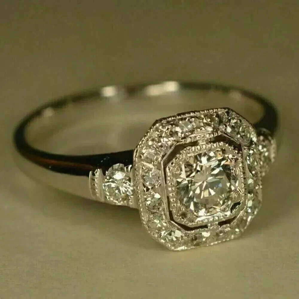 2.00Ct Art Deco Vintage Round Lab Created Diamond Engagement 925 Silver Ring