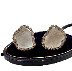 WILLIAM DELILLO VINTAGE EARRINGS BAROQUE SHAPE SMOKY CRYSTAL PASTE HALO CLIP-ON