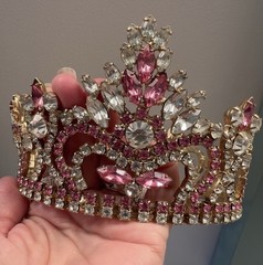 Vintage Pink & Clear Rhinestone PAGEANT CROWN – 5” Inside Diameter, 3 1/8” High
