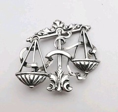 Vintage Cookie Lee Libra Scales Brooch Zodiac Horoscope Astrology Silver Tone 2″