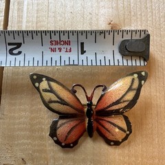 Butterfly Enamel Metal Brooch Pin Orange Black Cream 2in Made in Germany